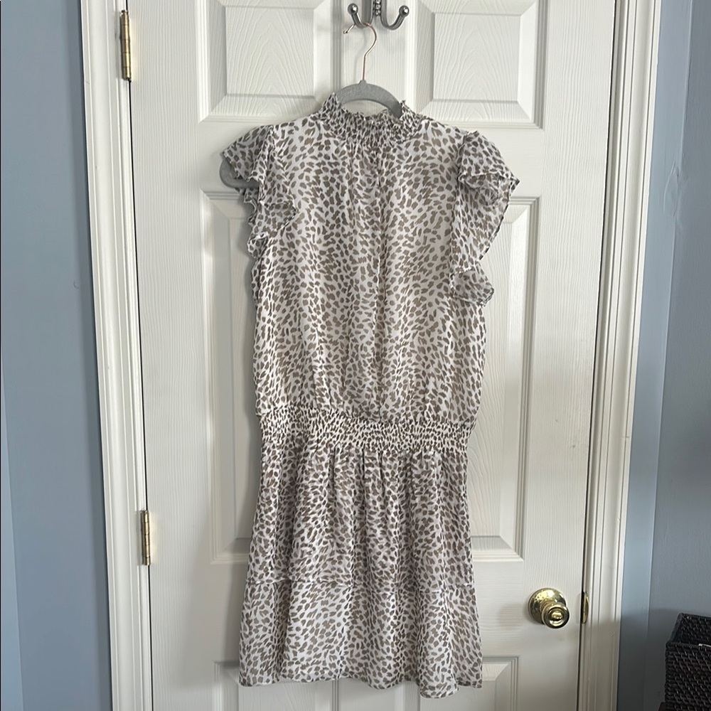 Express Gray Sundress with Flutter Sleeves and Mock Neck